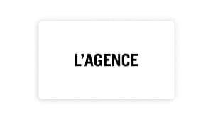The image displays the word L'AGENCE in bold, black uppercase letters centered on a white background, making it ideal for showcasing the L'AGENCE Gift Card and its redemption details.